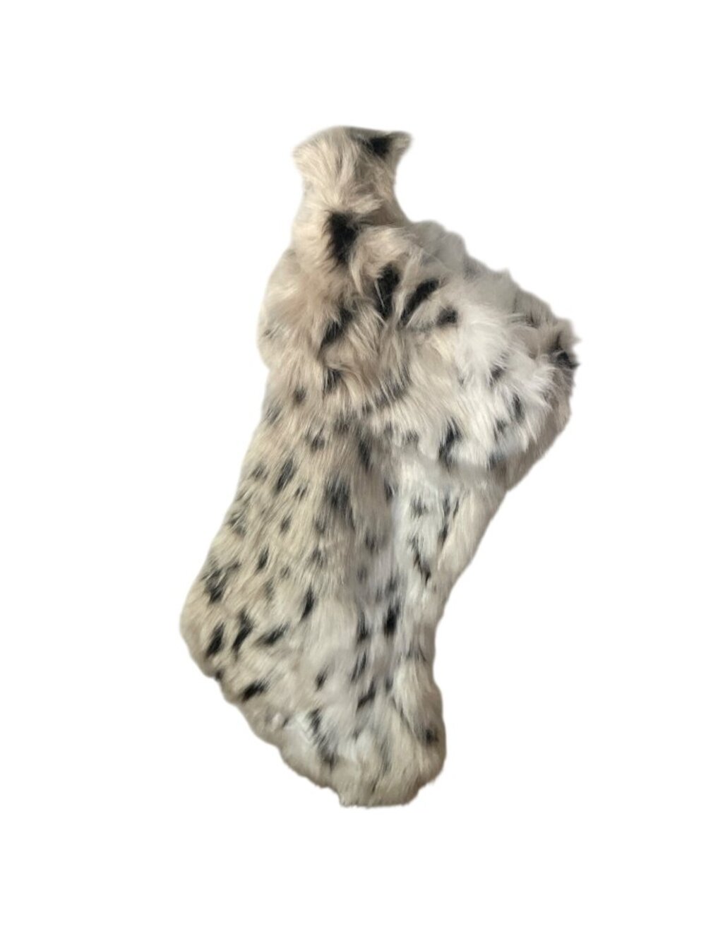Vtg Christmas Stocking Faux Fur Snow Leopard Lynx Black White Print 18 inch
